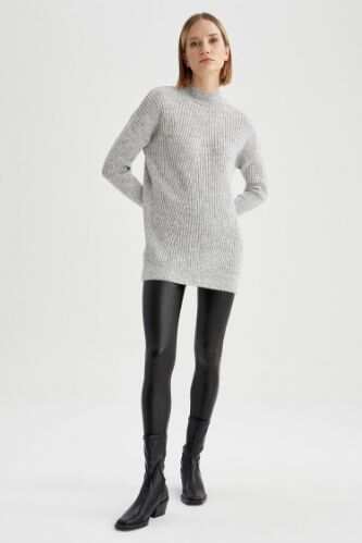 Grey Woman Long Sleeve Rib Knit Turtleneck Sweater 2003714