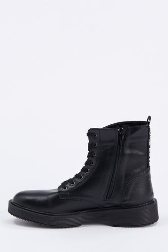 Faux Leather Lace Up Boots