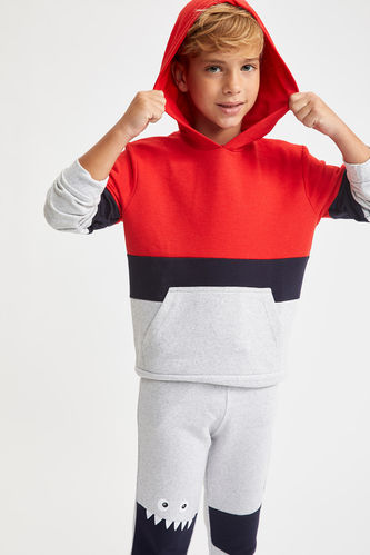 Boy Boy'S Block Patterned Hoodie Sweatshirt