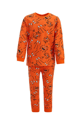 Erkek Çocuk Baskı Desenli Pamuklu Uzun Kollu Pijama Takım
