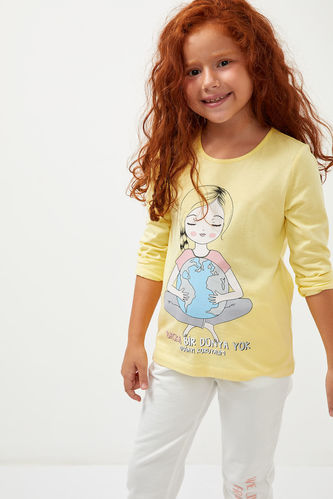 Girl 3/4-Sleeved Printed Cotton Crew Neck T-Shirt