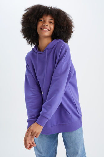 Oversize Fit Pocket Hooded Long Sleeve Thick Fabric Sweatshirt