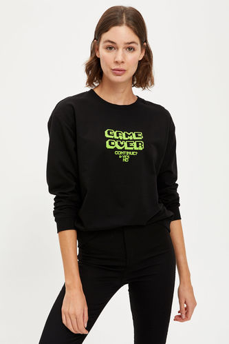 Regular Fit Long Sleeve Slogan Print Sweatshirt