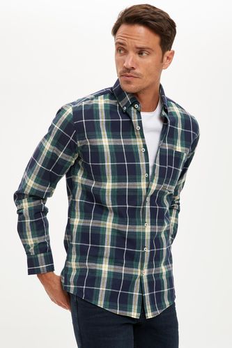 Long Sleeve Modern Fit Checked Pattern Shirt