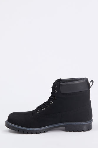 Basic Leather Detailed Lace up Boots