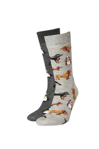 Sevimli Köperkler ve Penguen Desenli 2'li Soket Çorap