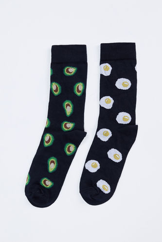 Avokado ve Yumurta Desenli 2'li Soket Çorap