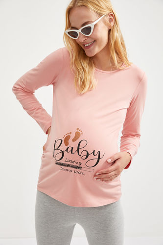 Relax Fit Long Sleeve Baby Print Maternity Top