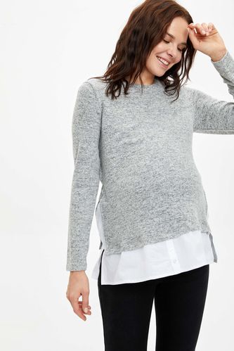Long Sleeve Relax Fit Shirt Detailed Maternity Top