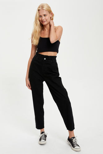 Paper Bag Fit High Waist Distressed Jean Trousers