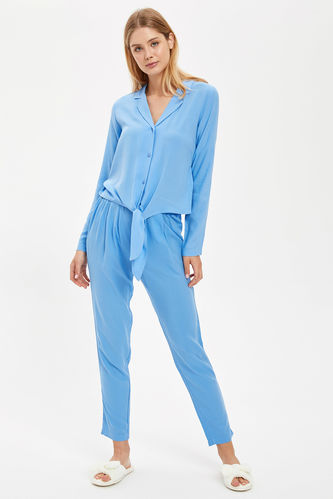 Önden Bağlamalı Gömlek Tasarımlı Pijama Takımı