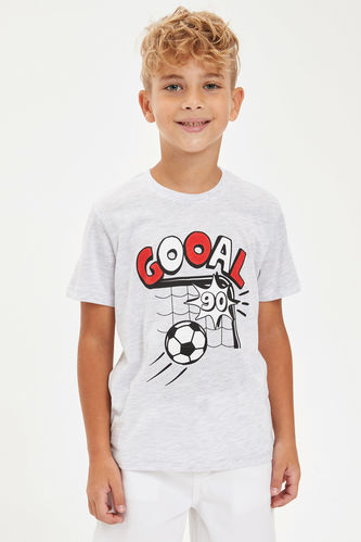 Erkek Çocuk Futbol Topu Baskılı Dokunmatik Işıklı Kısa Kollu Tişört