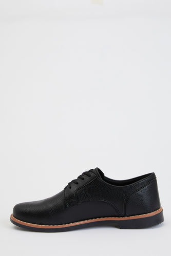 Basic Derby Shoes With Faux Leather Lace-Up
