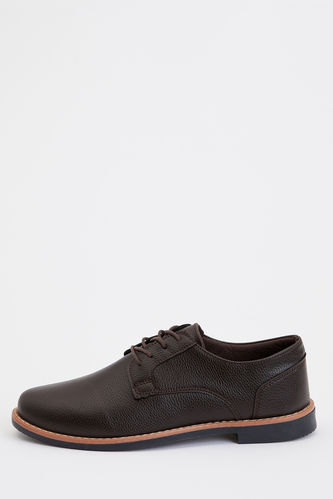 Basic Derby Shoes With Faux Leather Lace-Up