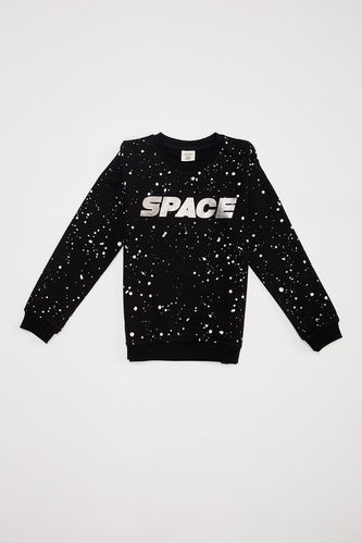 Boy Crew Neck Space Printed Sweatshirt