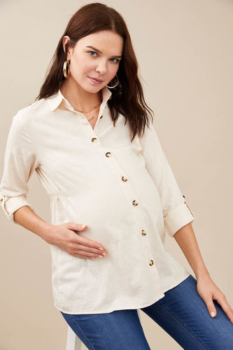 Long Sleeve Buttoned Maternity Shirt