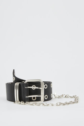 Women's Chain Detailed Faux Leather Belt