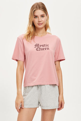 Short Sleeve Text Print Pyjama Top