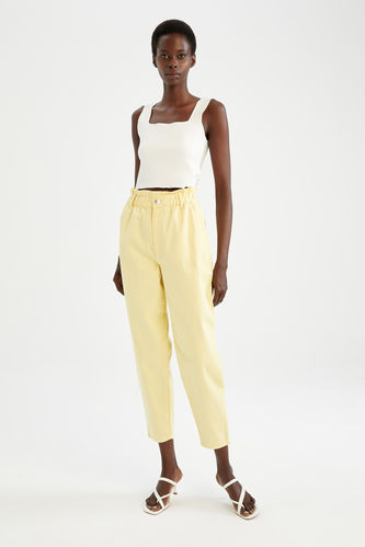 Paperbag High Waist Woven Cotton Trousers
