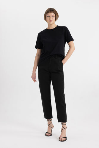 Paperbag High Waist Woven  Cotton Trousers