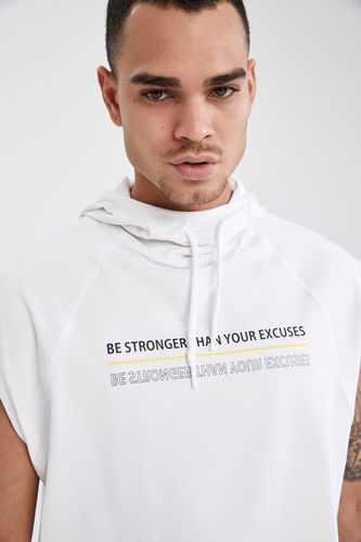 Baskılı Slim Fit Kolsuz Spor Sweatshirt