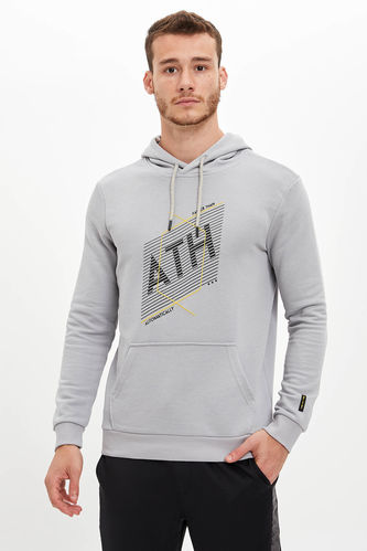 ATH Baskılı Kapüşonlu Slim Fit Spor Sweatshirt