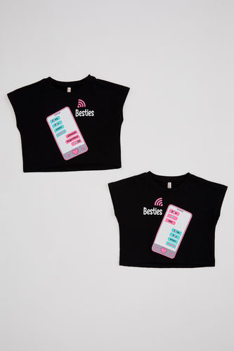 T-shirt court imprimé à slogan Besties pour fille