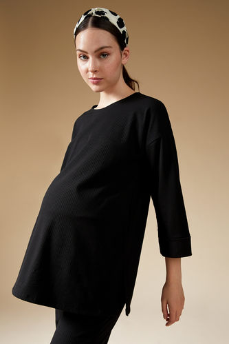 Relax Fit Long Sleeve Maternity T-shirt with Slit
