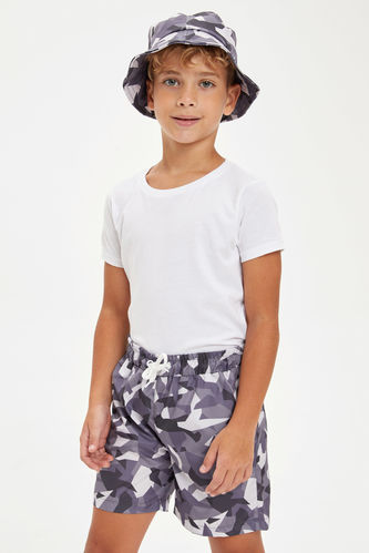 Erkek Çocuk Kamuflaj Desenli Deniz Şortu ve Şapka Takımı