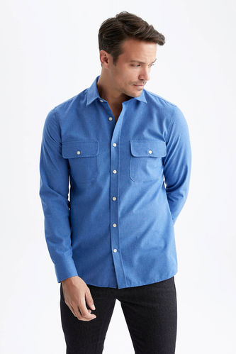 Indigo MAN Modern Fit Polo Collar Long Sleeve Shirt 2631572 | DeFacto