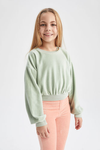 Girl Regular Fit Crop Velvet Sweatshirt