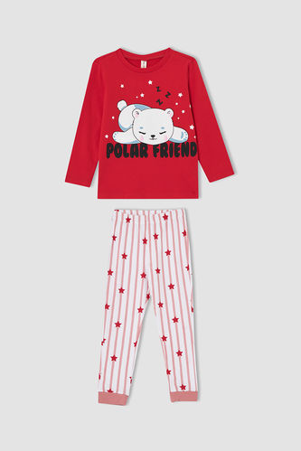 Kız Çocuk Sevimli Ayı Baskılı Pijama Takımı