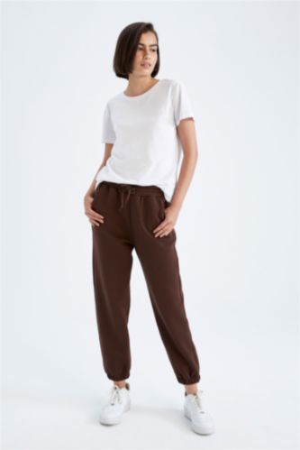 WOMAN Brown Jogger Standard Fit Thick Sweatshirt Fabric Trousers