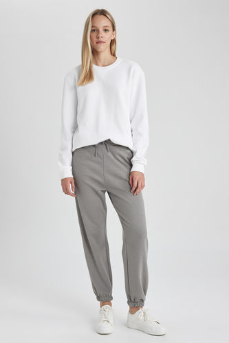 Grey WOMAN Jogger Standard Fit Elastic Band Thick Sweatshirt Fabric ...