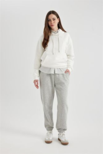 WOMAN Grey Melange Jogger Standard Fit Thick Sweatshirt Fabric Trousers