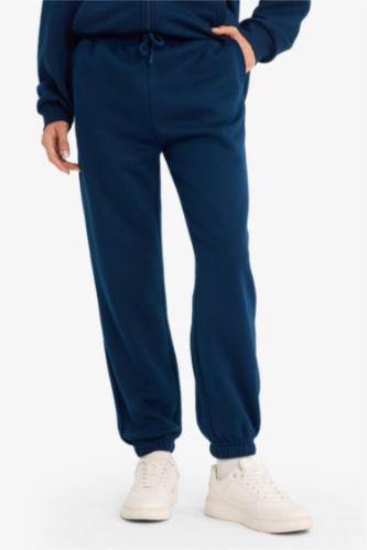 Woman NAVY Jogger Fit Elastic Banded Leg Thick Fabric Trousers