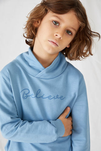 Unisex Çocuk Nakışlı Degaje Yaka Organik Pamuk Sweatshirt