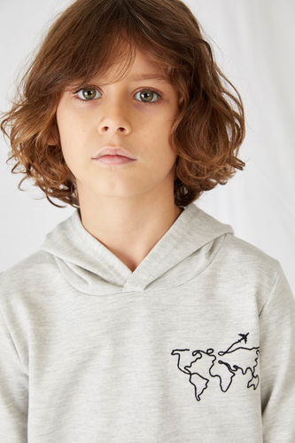 Boy Embroidered Hooded Organic Sweatshirt