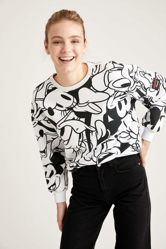 Mickey Mouse Lisanslı Relax Fit Crop Sweatshirt