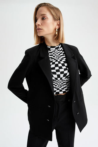 Relax Fit Long Sleeve Blazer with Flap Pocket