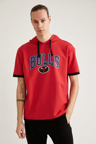 NBA Chicago Bulls Lisanslı Oversize Fit Kapüşonlu Pamuklu Penye Tişört