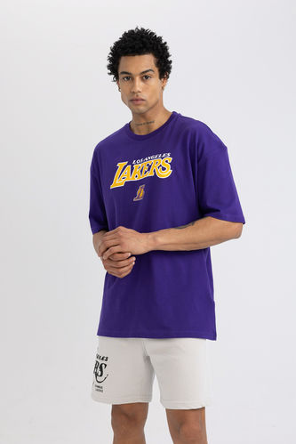 DeFactoFit NBA Los Angeles Lakers Boxy Fit Bisiklet Yaka Kısa Kollu Tişört