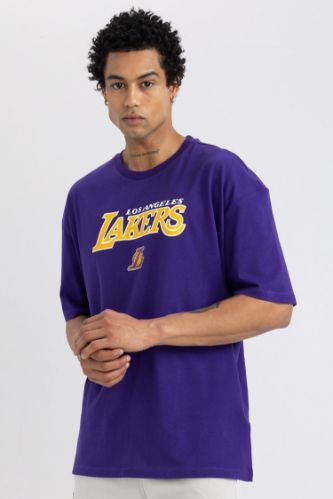 DeFactoFit NBA Los Angeles Lakers Boxy Fit Bisiklet Yaka Kısa Kollu Tişört