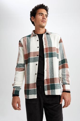 Regular Fit Polo Collar Woodcutter Plaid Long Sleeve Shirt