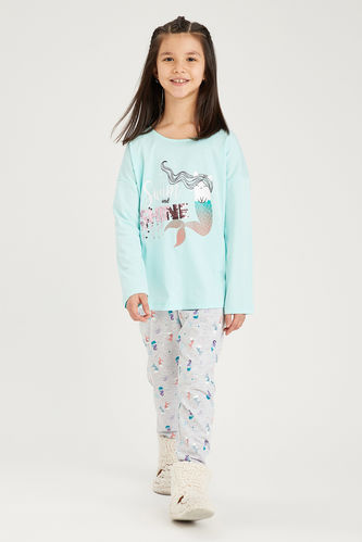 Girl's Mermaid Printed Cotton Pajamas Set