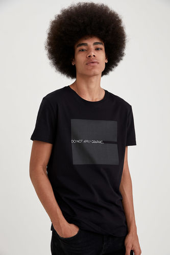 T-shirt ajusté en coton à col rond imprimé