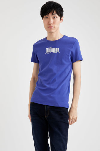Бавовняна футболка слім-фіт з круглим вирізом та принтом «Штрих-код»