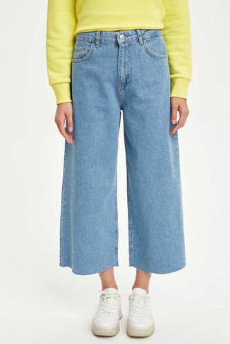 Culotte Yıkamalı Jean %100 Pamuk Pantolon