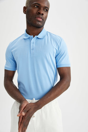 Slim Fit Polo Yaka Basic Kısa Kollu Pamuklu Penye Tişört
