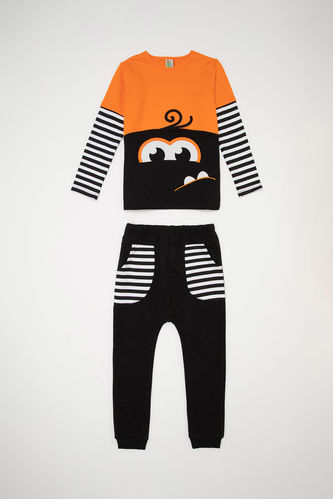 Boy Block Colour Striped T-shirt & Sweatpants Set